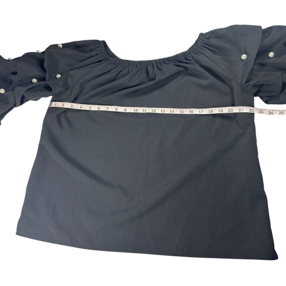 Roz & Ali Off the Shoulder Blouse Women's Size 1X With Pearl Embellished Sleeves - Picture 5 of 8